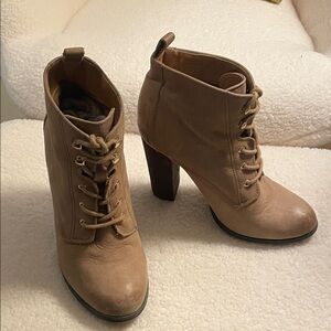 Stylish Tan Lace-Up Ankle Boots.